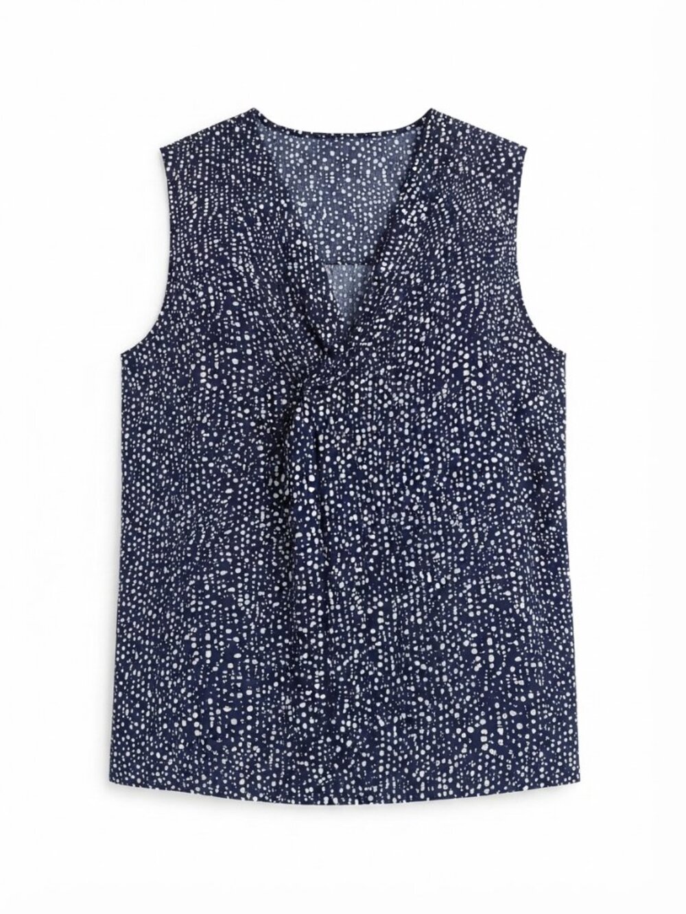 Reitmans Navy & White Dot Twist-Front Sleeveless Blouse – Size Large
